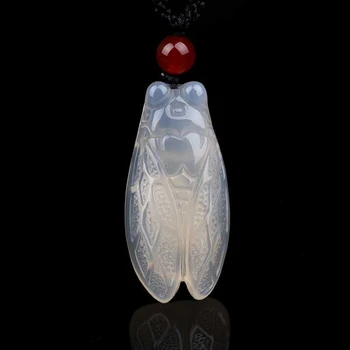 KYSZDL Hakiki doğal beyaz kalsedon kolye kolye ağustosböceği kalsedon kolye takı erkekler ve kadınlar modelleri ücretsiz halat