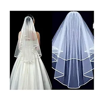Kadın Bayan Çift Şerit Kenar Merkezi Cascade Gelin düğün duvağı Tarak Beyaz düğün elbisesi Aksesuarları Kız Tatlı