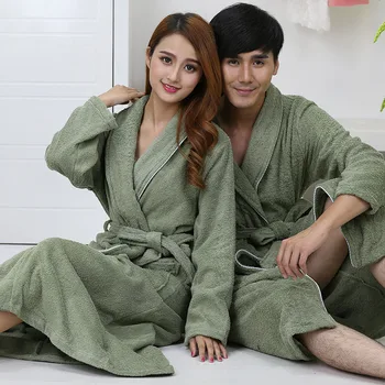 Kadın Bornoz %100 % Pamuk Gecelik Pijama Kızlar için Briedsmaid Havlu Polar Uzun Artı Boyutu Kalınlaşmış Otel Elbise Ev Sonbahar