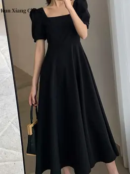 Kadın Elbise 2022 İlkbahar ve Yaz Yeni Ücretsiz Kargo Peri Tarzı uzun elbise Retro Hepburn Tarzı Basit Grace Küçük siyah elbise