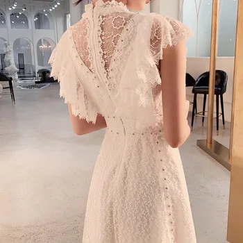 Kadın Kolsuz Fransız Beyaz peri elbisesi Mori Kız Elbise doğum günü partisi elbisesi Yaz Sevy Dantel Yüksek Bel Düz Renk Yeni Elbiseler
