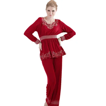 Kadın Pijama İşlemeli Kazak Pamuk Pijama Seti Sonbahar Kış Pijama Ev Giyim Dropshipping
