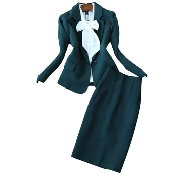Kadın Setleri Ofis Üniforma Etek Takım Elbise Sonbahar Tam Kollu Blazer Ceket + Etek 2 Adet Kadın İş Etek Takım Elbise
