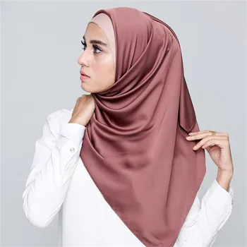 Kadın düz malezya saten ipek başörtüsü eşarp Düz renk uzun müslüman eşarp başörtüsü türban müslüman şal kadın kafa sarar