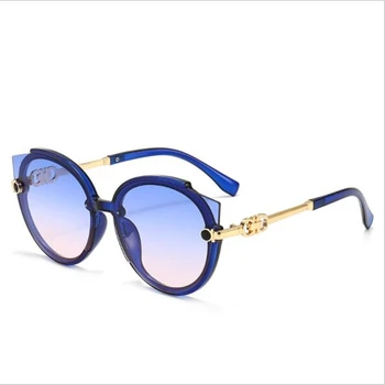 Kadın mavi film güneş gözlüğü Metalik altın renk değiştiren ayna Büyük yüz giyinmek güneşlik Kadın kedi göz gözlük