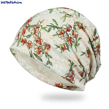 Kadın İnce şapka Nefes Türban Kap Yaz Sonbahar Hapsi Kapağı Klima Kapağı Çiçek Baskılı Bere Kap