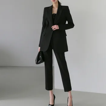 Kadınlar 2022 İlkbahar Sonbahar Yeni İki Adet Setleri Kadın Ofis Bayan İş Blazer Mont Bayanlar Yüksek Bel Gevşek Pantolon OL Takım Elbise E996
