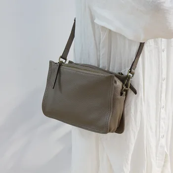 Kadınlar Vintage postacı çantası Moda Mini Çanta Kadın omuz fermuarlı çanta Düz Renk Çanta Hakiki Deri Bel Çantası