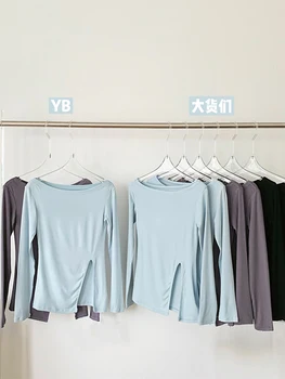 Kadınlar Yeni Sonbahar Kış Ekip Boyun Düz Renk Tasarım Bluzlar Baggy Uzun Kollu Yan Bölünmüş Hem Tasarım Pilili Kadın Aşırı gömlek