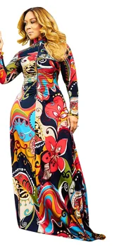 Kadınlar için afrika Elbiseler Uzun Kollu Baskı Polyester uzun elbise Maxi Elbise Afrika Giyim Kadın