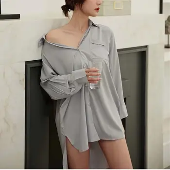 Kadınlar İçin seksi Gecelikler Yaz Gecelik 2022 Yeni İpek Uzun Kollu Ev Giyim Kıyafeti Kadın Pijama