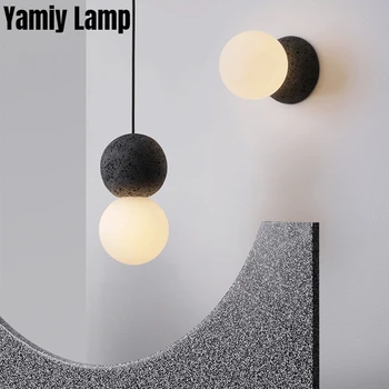 Kapalı İskandinav çift top kolye ışık Modern cam çimento küre boyalı Kaplama tavan lambası yaratıcı LED asılı avize