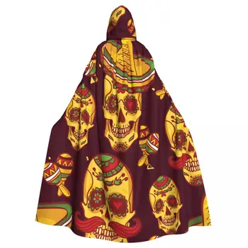 Kapüşonlu Pelerin Unisex Pelerin Hood ile Cinco De Mayo Kafatası Sombrero Ölü Pelerin Vampir Cadı Pelerin Cosplay Kostüm