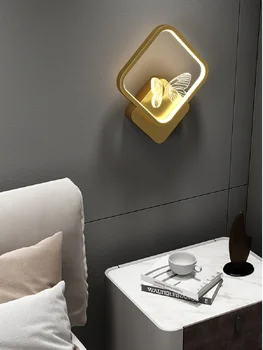 Kare kelebek duvar lambası yatak odası koridor lamba duvar lambası Minimalist lamba Modern basit ışık lüks yuvarlak kelebek başucu lambası