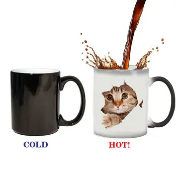 Karikatür Sevimli Kedi Renk Değiştirme Kahve Kupa Bardak Yaratıcı Sihirli Seramik Bardak Süt kahve fincanları Kupalar Drinkware