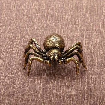 Katı Bakır Örümcek Figürleri Minyatür Yaratıcı Masaüstü Oyuncak Süs Dekorasyon El Sanatları Aksesuarları Vintage Pirinç Hayvan Çay Pet