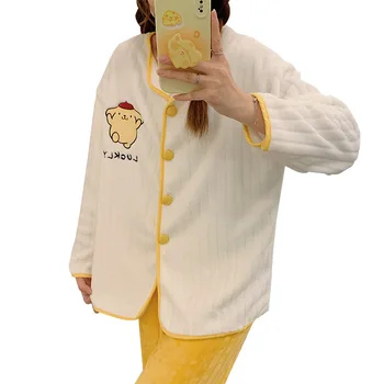 Kawaii Pazen Kadife Pijama Sanrio Pom Pom Purin Sevimli Anime Kış Peluş Kalınlaşmış Sıcak Ev Giysileri Kız noel hediyesi