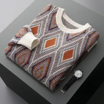 Kaşmir kazak erkek kış kalınlaşmış yuvarlak boyun renk eşleştirme kazak moda kazak dip gömlek eğlence sıcak iyi.