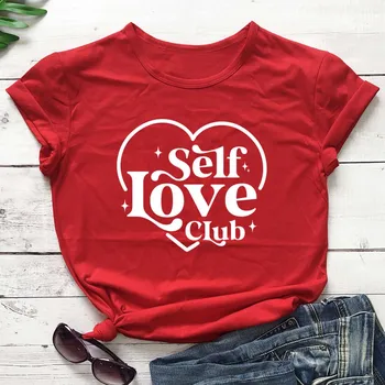Kendini Aşk Kulübü t shirt büyük kalp grafik kadın moda komik din kilise gençler hipster vintage tees estetik moda üstleri