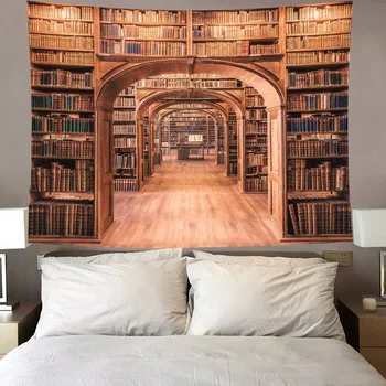 Kitaplık duvar halısı Kitaplık Baskı Dikdörtgen Arka Plan Bez Asılı Halı dekoratif aletler Oturma Odası Yatak Odası için