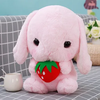 [Komik] 45 cm Kawai Uzun Kulaklar Tavşan yeme çilek Peluş oyuncak yastık yumuşak Dolması Hayvan oyuncaklar Gerçekçi Yatıştırmak bebek bebek hediye