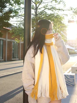 Kore Versiyonu Sevimli Kalın Çift Modelleri Kızlar Yün Eşarp Kış Kadın Sonbahar Kış Şal Atkılar Bayanlar İçin