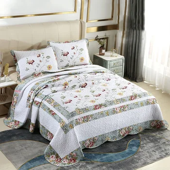 Kore pamuk yatak örtüsü Yatak Yorgan Setleri 3 adet Yatak Örtüsü İşlemeli Yatak Örtüsü Yastık Kılıfı Kral Yaz Battaniye yatak