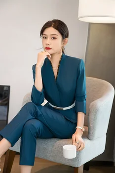 KoreanWomen takım elbise Iş resmi giysi High-End Profesyonel Yönetici Görüşülen 2 Parça Blazer Pantolon Conjunto Blaser Seti