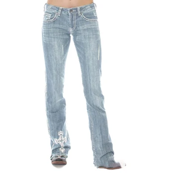 Kot Kadın Düşük Bel Düz Bacak Baggy Vintage Pantolon 90s Streetwear Tam boy Nakış Gevşek Yıkanmış Denim Pantolon 6180