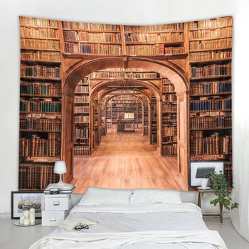 Kütüphane Arka Plan Asılı Bez Çalışma Odası Kitaplık Arka Plan Goblen Yatak Odası için Kullanılan Fotoğraf Düzeni Başucu duvar bezi