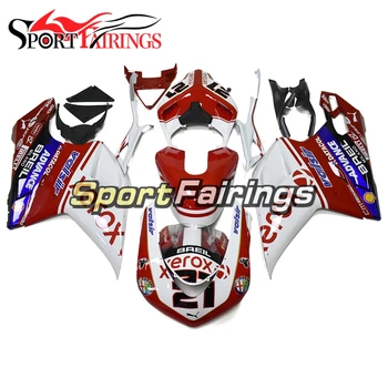 Kırmızı Beyaz Tam Fairings Ducati 1198 1098 848 2007 2008 2009 2010 2011 2012 ABS Plastik Motosiklet Kaporta + Fiberglas Tankı