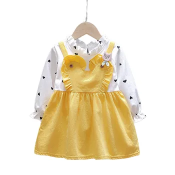 Kız Bebek Elbiseleri 2021 Yeni Bahar ve Sonbahar Sevimli Çocuklar Prenses Elbiseler Baskı Dikiş Kız Çocuk Uzun Kollu Elbise