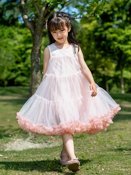 Kızlar Prenses Gazlı Bez Elbise Sequins Bow Pembe Kolsuz Giyim 2022 Yaz %95 % Pamuklu İç Malzeme 4yrs 8yrs 150cm Çocuk Giyim