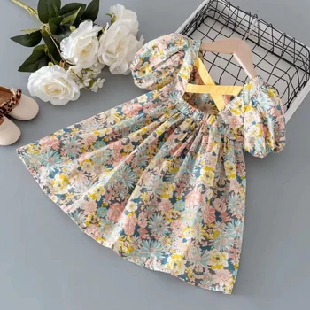Kızlar yaz elbisesi o-boyun Armürlü Çocuk Diz Boyu Rahat Sevimli Balo 2022 Yeni Bebek Giysileri için 2 3 4 5 6 7 Yıl