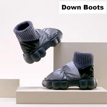 Kış Kadın Aşağı Bez Ayakkabı Sıcak Yüksek Topuklu Tıknaz Kadın yarım çizmeler Platformu Dış Giyim pamuklu ayakkabılar kadın kar botu