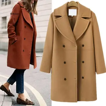 Kış Kadın Ceket Kadın Uzun Kalın Ceket Sonbahar kadın İnce Rüzgarlık Kaşmir Ceket Kadın Sıcak Yün Katı Palto
