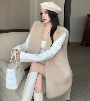 Kış Vizon Kürk Kadın Faux Kürk Palto 2022 Yeni Moda Yüksek Sokak Kore Slim Fit Kadın Faux Fox Kürk Ceket Sonbahar