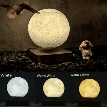 LED gece lambası Levitating yaratıcı 3D baskılı dokunmatik manyetik levitasyonunun ay lambası gece ışıkları dönen LED ay yüzen ışık