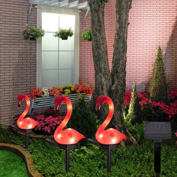 LED güneş ışığı pembe kuş açık bahçe avlu çim gece lambası süslemeleri