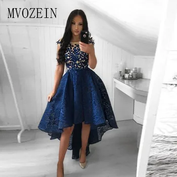 Lacivert Mezuniyet Elbiseleri 2019 Resmi Parti Elbiseler Dantel vestido graduacion Kokteyl Elbise