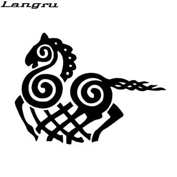 Langru 14 * 10.3 cm Karikatür Viking Odin At Moda Vinil Çıkartması Araba Çıkartmaları Aksesuarları Jdm