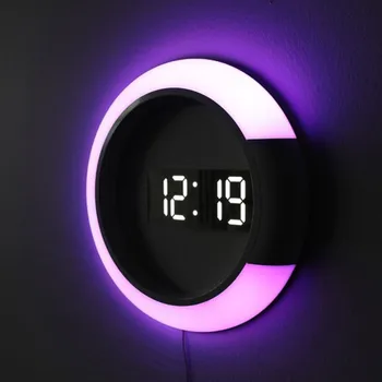 Led duvar ışık dijital saat Alarm ayna içi boş duvar saati atmosfer gece lambası ev oturma odası dekorasyon ışıklandırma