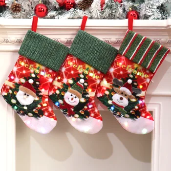 Led ışık büyük Noel Çorap Şömine Dekor Çorap Çocuklar hediye keseleri Şeker Tutucu yılbaşı dekoru Ev Damla Süsleme