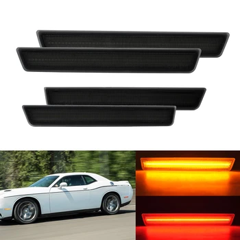Lens Ön & Marker Lambaları Arka Yan LED Işıkları Dodge Challenger İçin Füme 2015 2016 (Ön: Amber, Arka: Kırmızı)4PCS 