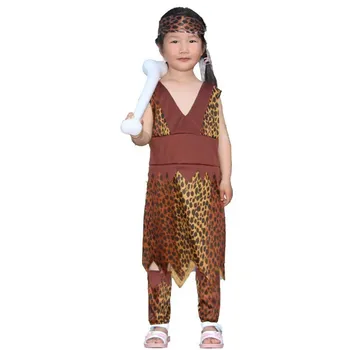 Leopar Baskı Kızlar İlkel Vahşi Cosplay Çocuk Çocuk Cadılar Bayramı Avcısı Kostümleri Karnaval Purim Geçit Rol Oynamak Parti Elbise