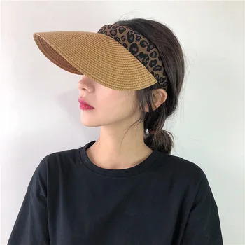 Leopar Hasır şapka kadın yaz el yapımı plaj hasır şapka kadın güneş gölge güneş şapkası moda kap YENİ 2021 Toptan