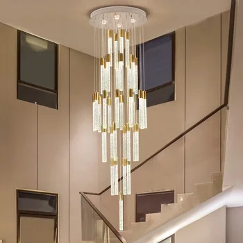 Lüks Villa sarkıt aydınlatma Armatürleri Oturma Odası Merdiven Kristal Asılı Lamba İskandinav Tarzı Moda paslanmaz çelik Parlaklık Lambaları