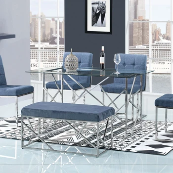 Lüks Visionnair İç Tasarım Lüks Visionnaire Klasik 10mm temizle temperli cam Gümüş paslanmaz bacak yemek masası seti