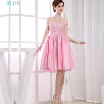 MAVİ Ülke Pembe Sevgiliye Kokteyl Elbise A-line Backless Mezuniyet Elbiseleri Kız Diz Boyu Plise Kristal Vestidos De Gala