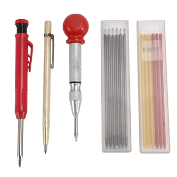 Marangoz Scriber İşaretleme alet takımı, 1 Marangoz Kalem, 1 Metal Karbür Scriber, 1 Otomatik Merkez Punch Kalem Kurşun